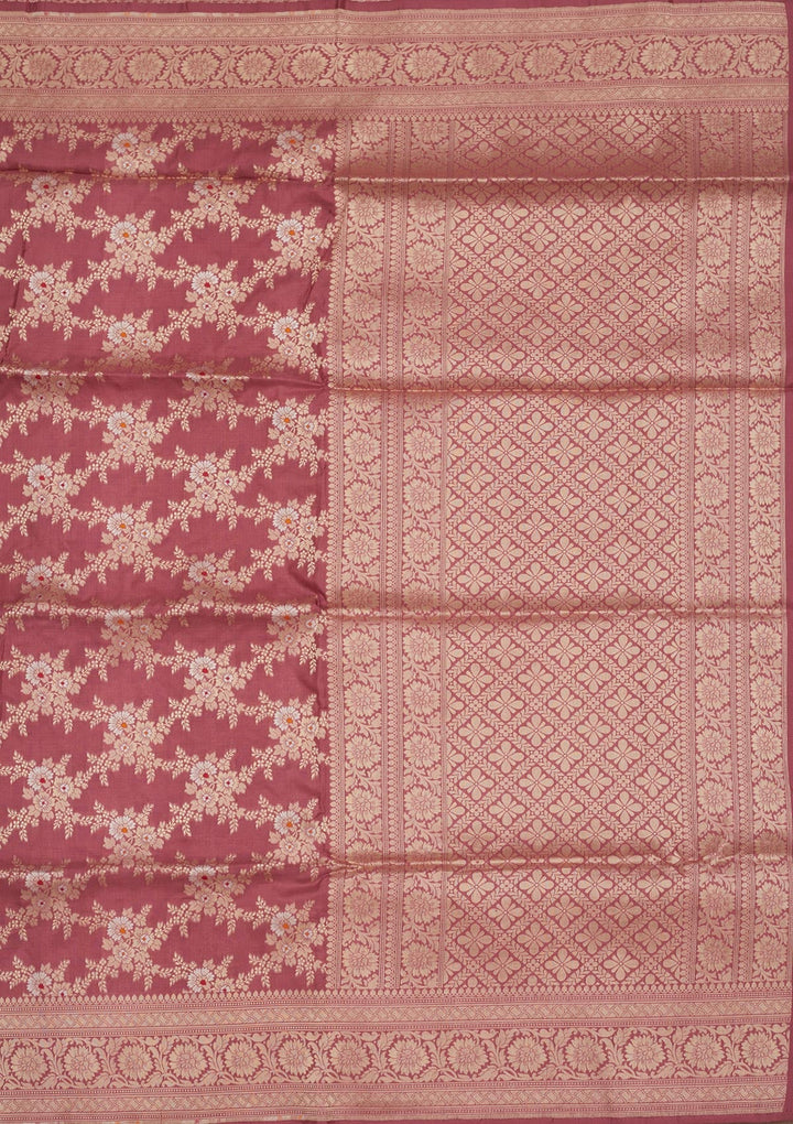 Onion Pink Zariwork Pure Silk Saree-Koskii