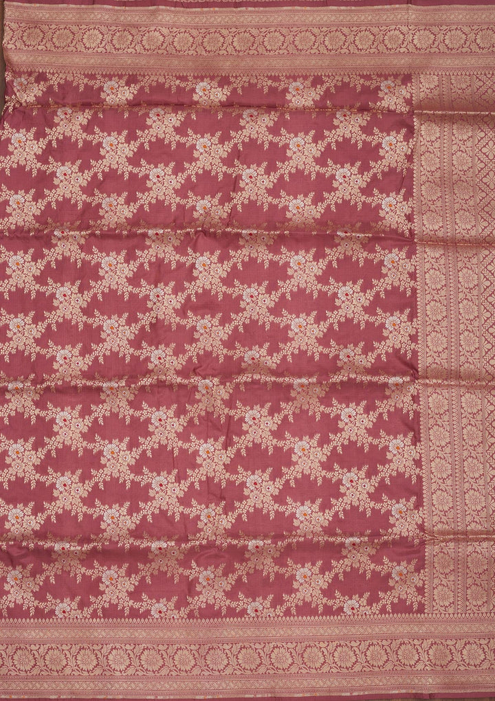 Onion Pink Zariwork Pure Silk Saree-Koskii