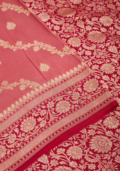 Onion Pink Zariwork Pure Silk Saree-Koskii