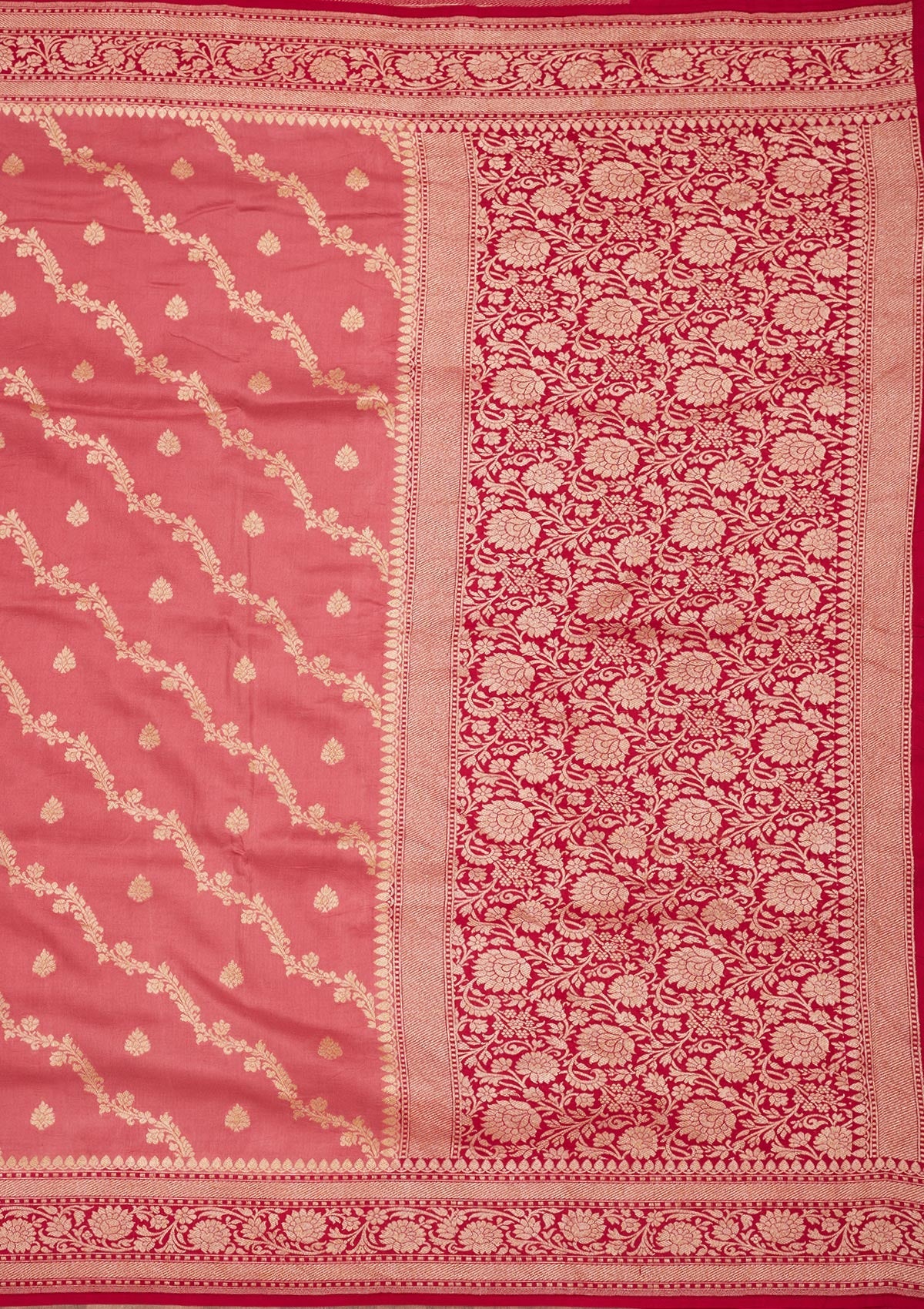 Onion Pink Zariwork Pure Silk Saree-Koskii