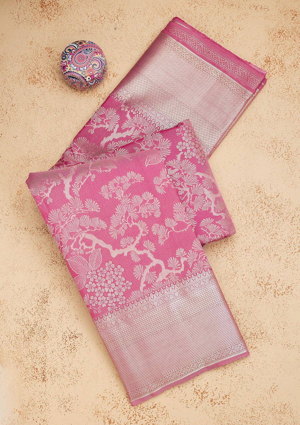 Onion Pink Zariwork Pure Silk Saree-Koskii