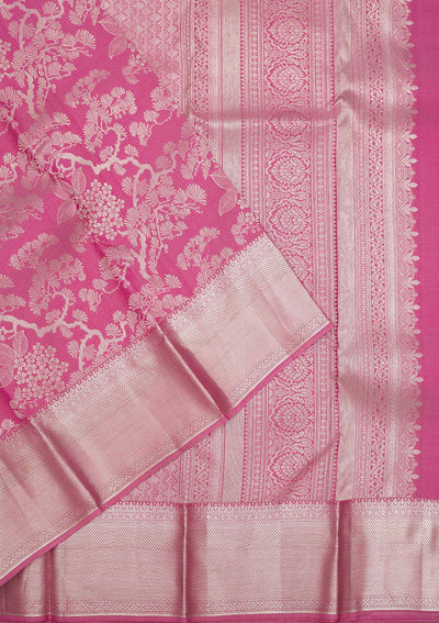 Onion Pink Zariwork Pure Silk Saree-Koskii