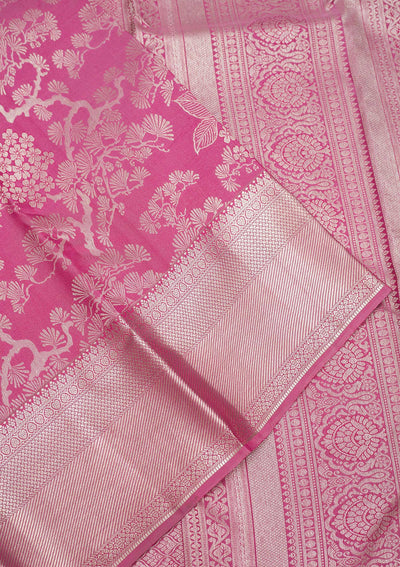 Onion Pink Zariwork Pure Silk Saree-Koskii