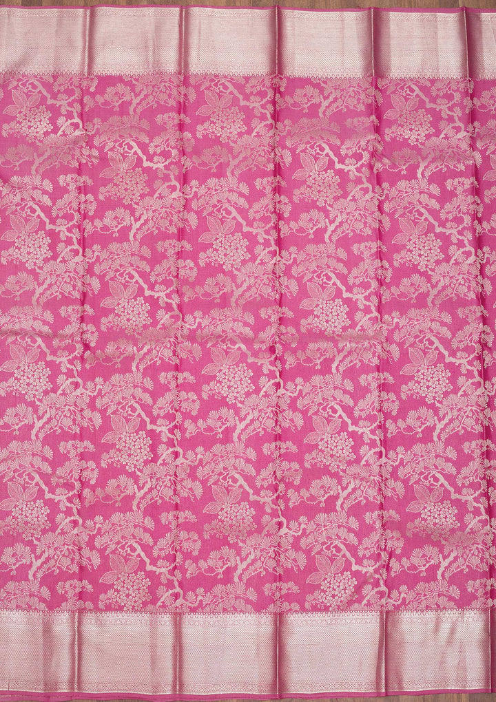 Onion Pink Zariwork Pure Silk Saree-Koskii