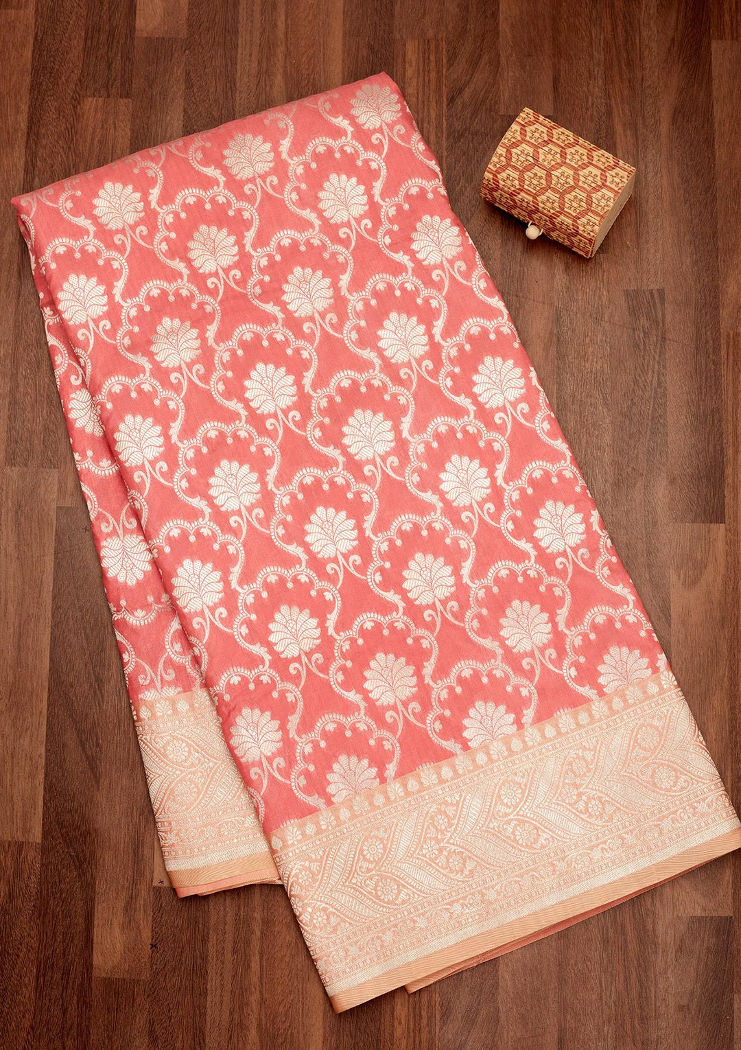 Onion Pink Zariwork Pure Silk Saree-Koskii