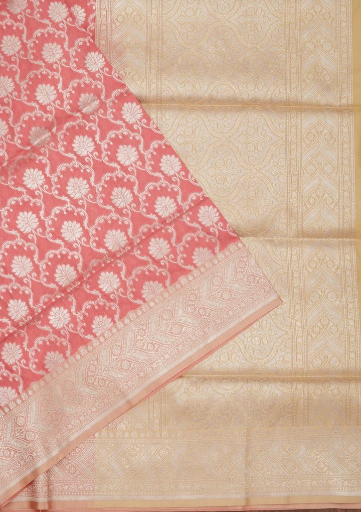 Onion Pink Zariwork Pure Silk Saree-Koskii