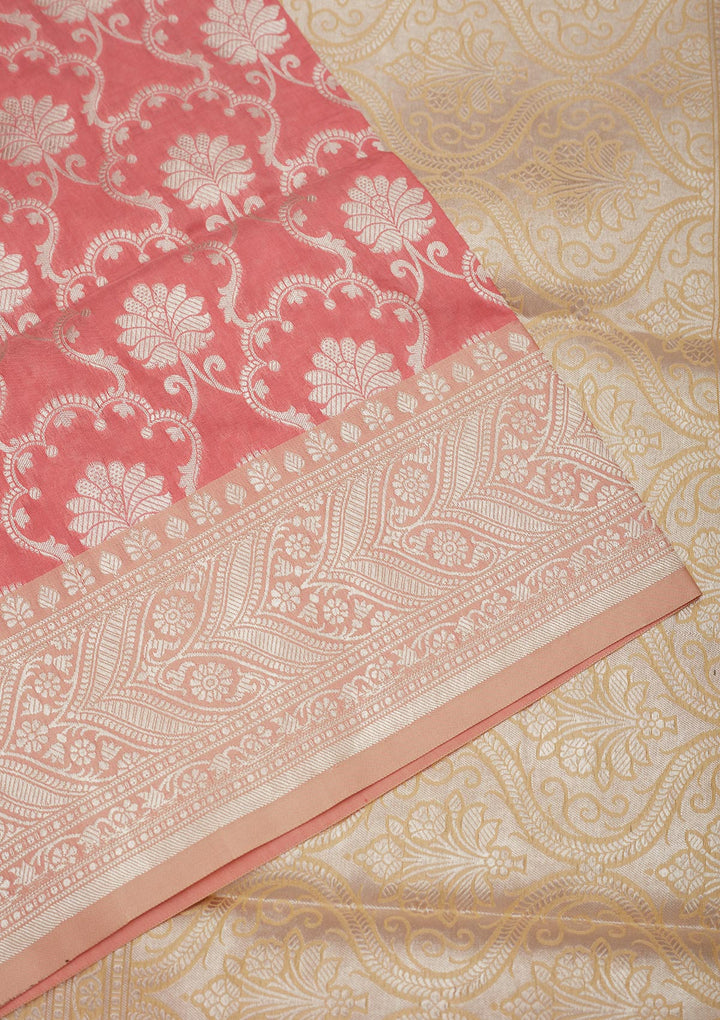 Onion Pink Zariwork Pure Silk Saree-Koskii