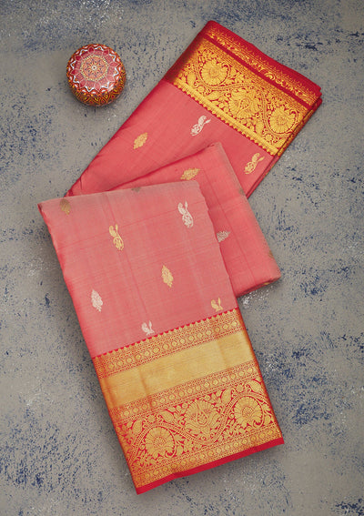 Onion Pink Zariwork Pure Silk Saree-Koskii