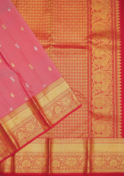 Onion Pink Zariwork Pure Silk Saree-Koskii