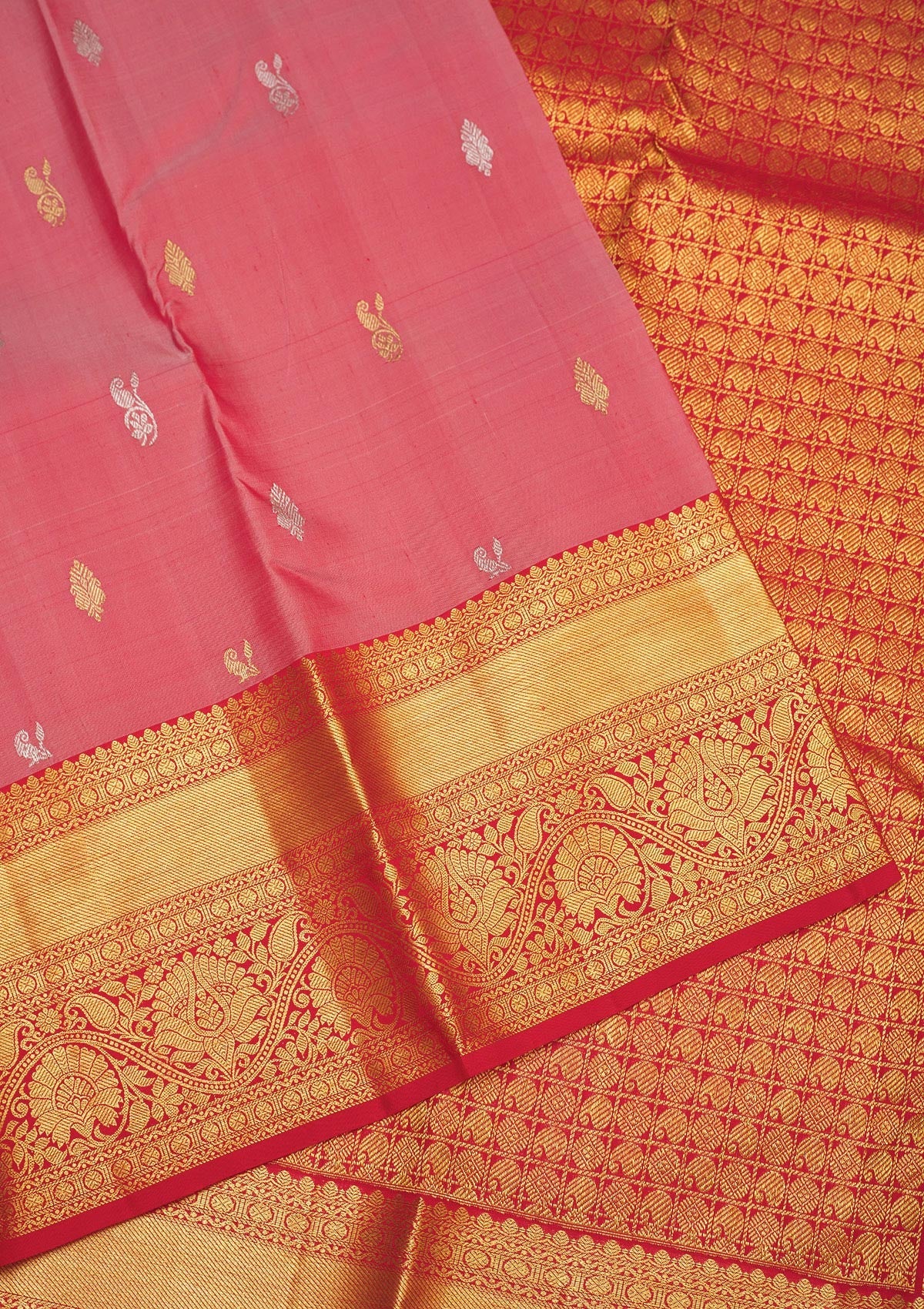 Onion Pink Zariwork Pure Silk Saree-Koskii