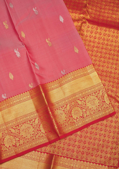 Onion Pink Zariwork Pure Silk Saree-Koskii