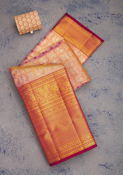 Onion Pink Zariwork Pure Silk Saree-Koskii