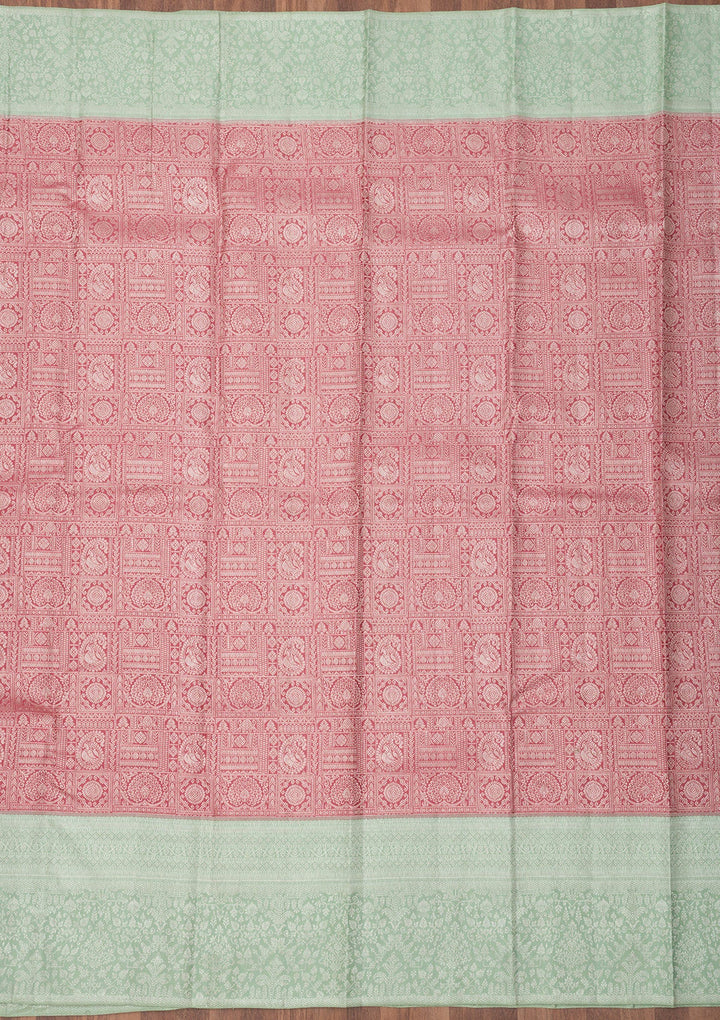 Onion Pink Zariwork Pure Silk Saree-Koskii