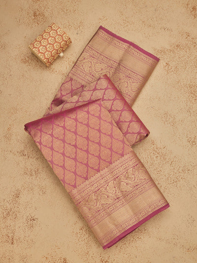 Onion Pink Zariwork Pure Silk Saree-Koskii