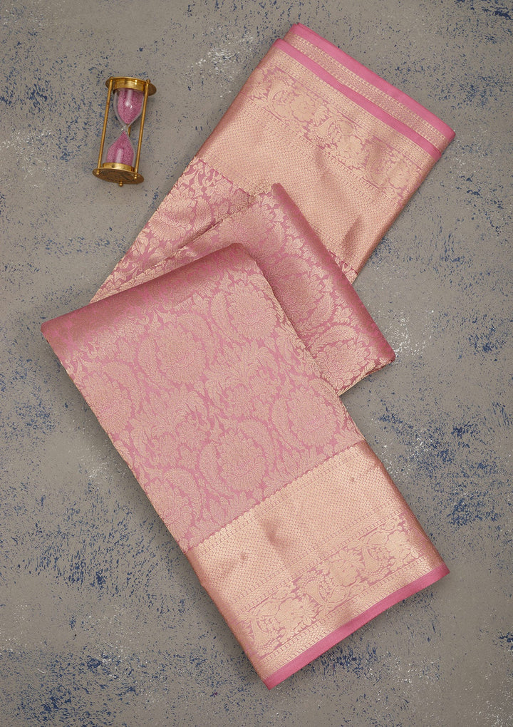 Onion Pink Zariwork Pure Silk Saree-Koskii