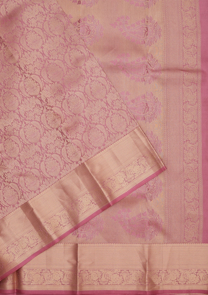 Onion Pink Zariwork Pure Silk Saree-Koskii