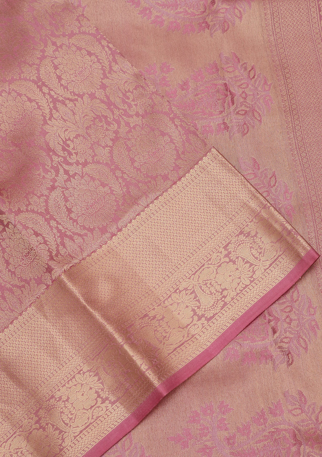 Onion Pink Zariwork Pure Silk Saree-Koskii