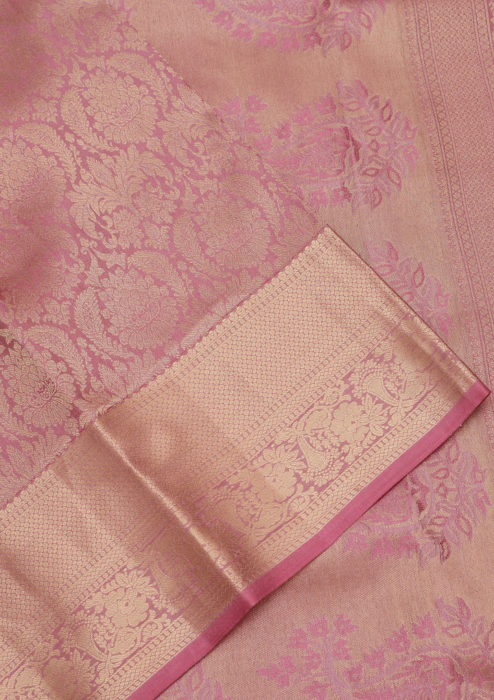 Onion Pink Zariwork Pure Silk Saree-Koskii