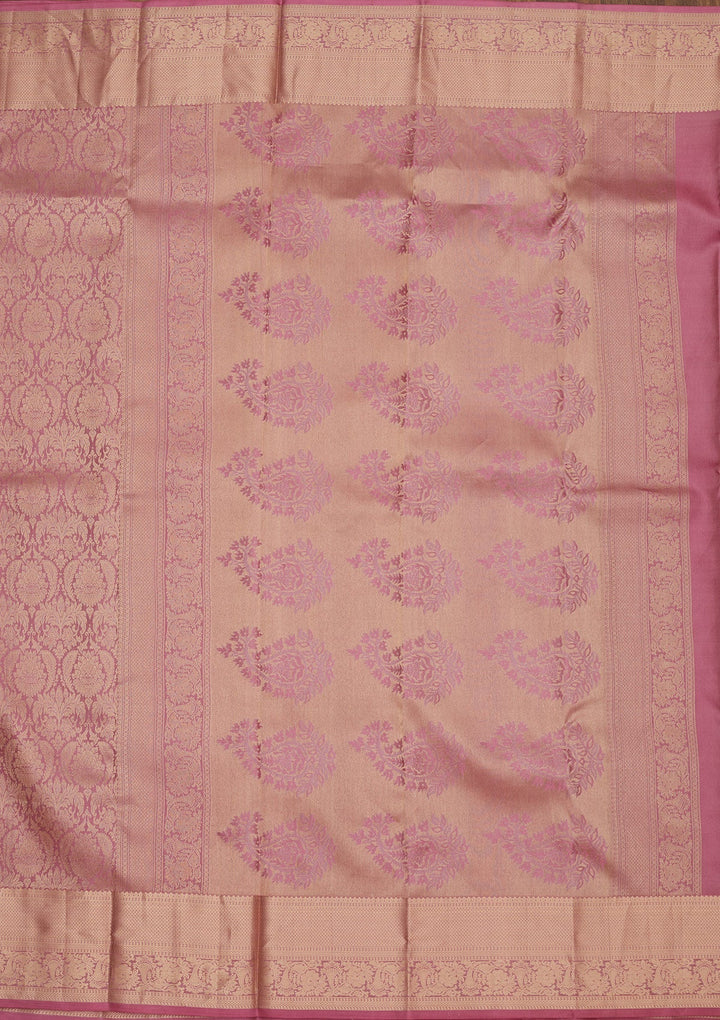 Onion Pink Zariwork Pure Silk Saree-Koskii