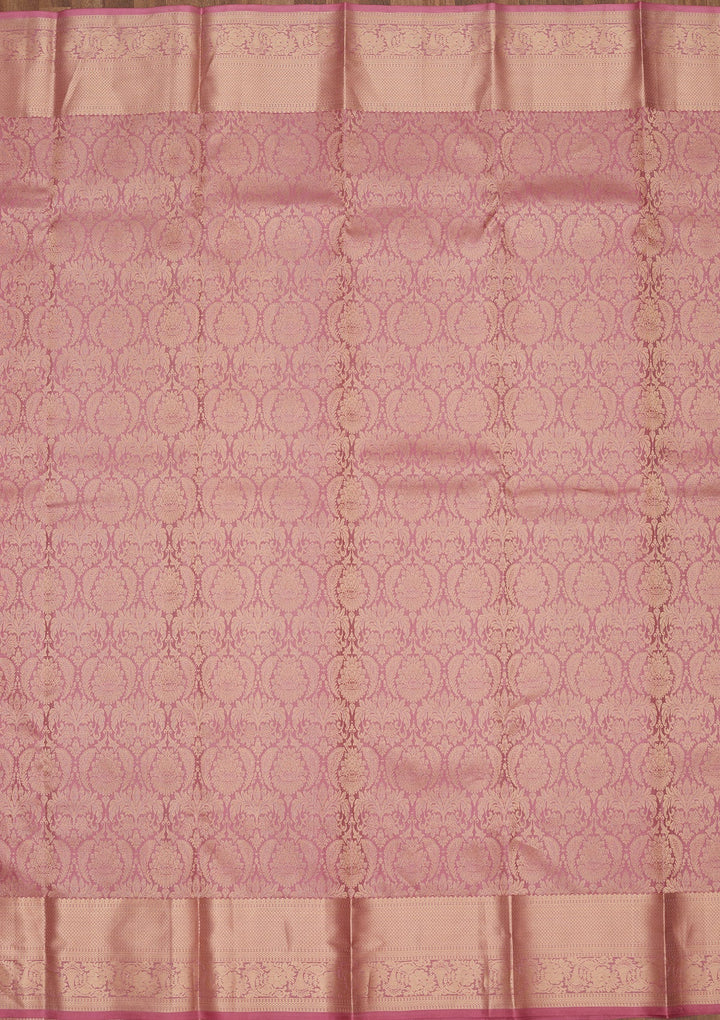 Onion Pink Zariwork Pure Silk Saree-Koskii