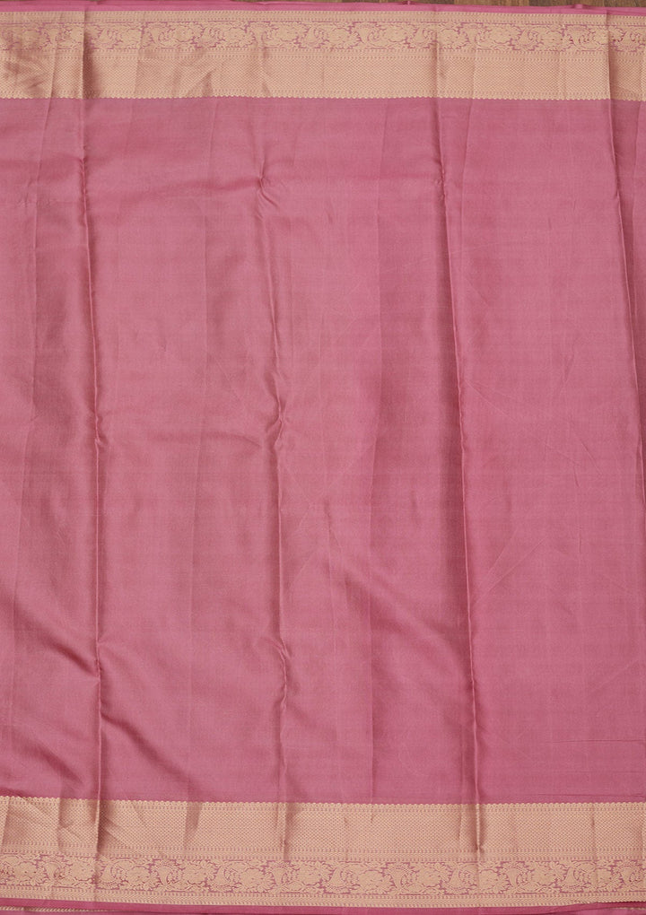 Onion Pink Zariwork Pure Silk Saree-Koskii