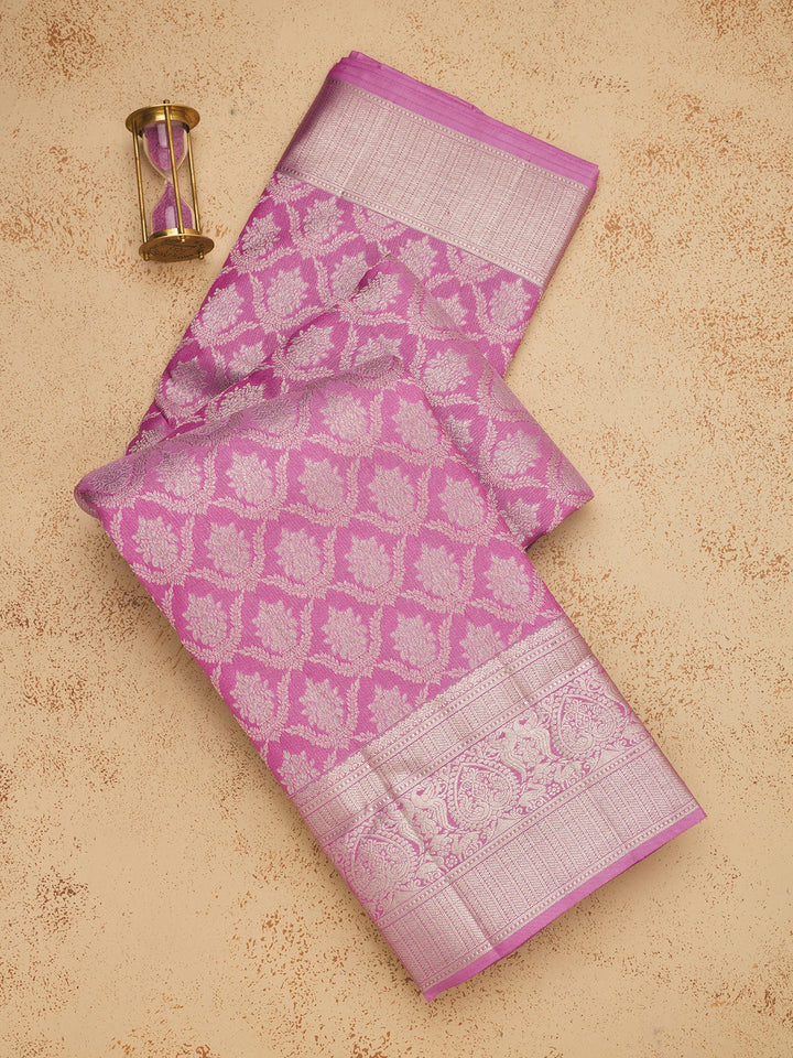 Onion Pink Zariwork Pure Silk Saree-Koskii