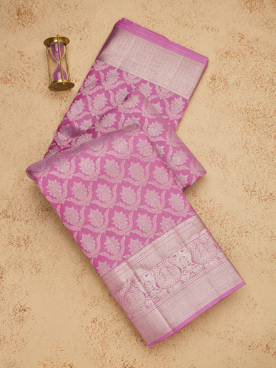 Onion Pink Zariwork Pure Silk Saree-Koskii