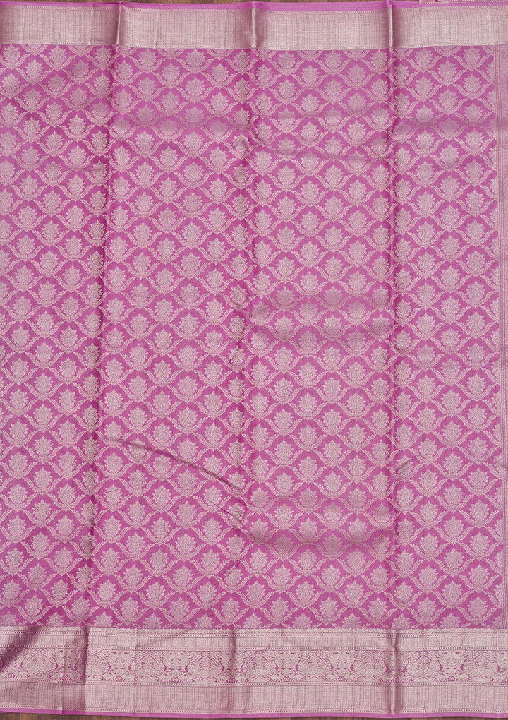 Onion Pink Zariwork Pure Silk Saree