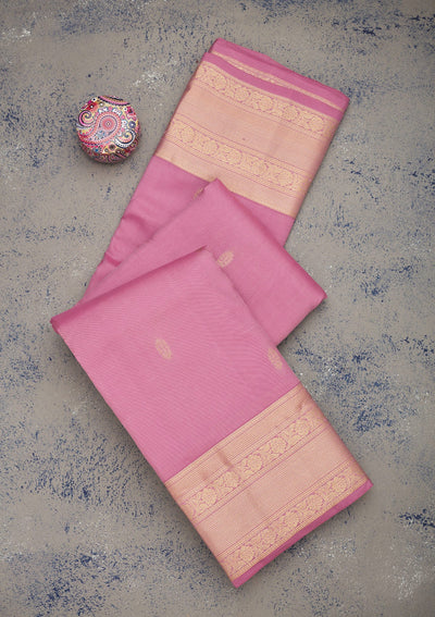 Onion Pink Zariwork Pure Silk Saree-Koskii