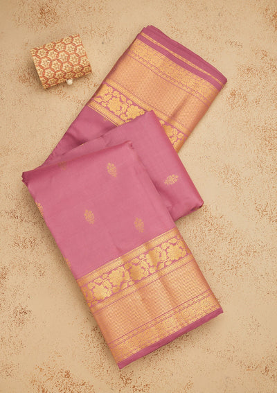 Onion Pink Zariwork Pure Silk Saree-Koskii