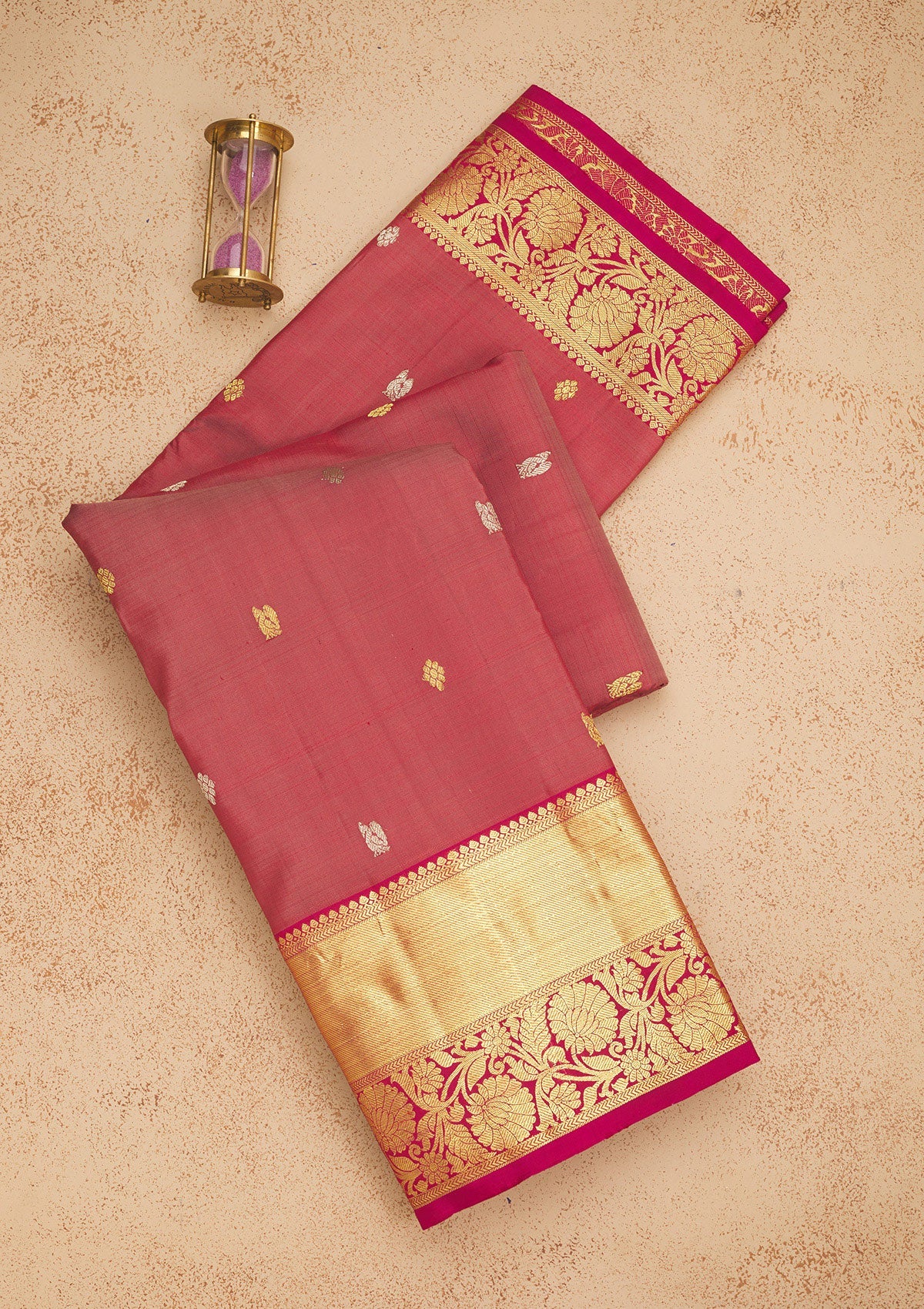 Onion Pink Zariwork Pure Silk Saree-Koskii