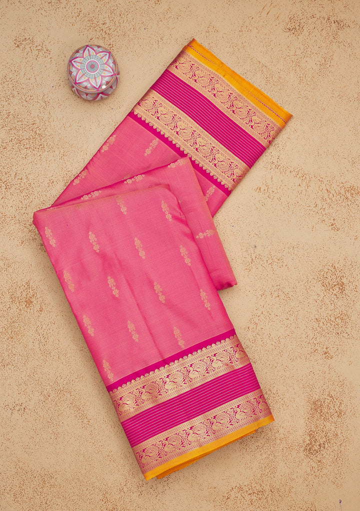 Onion Pink Zariwork Pure Silk Saree-Koskii