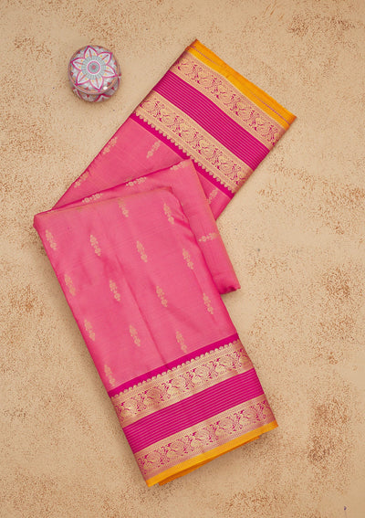Onion Pink Zariwork Pure Silk Saree-Koskii