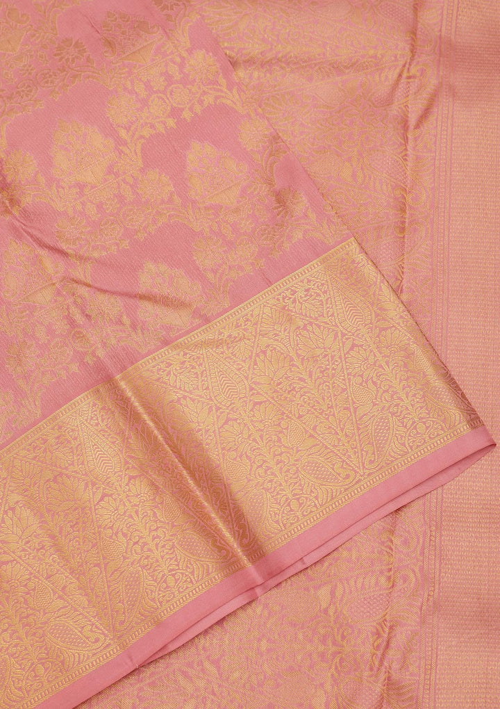 Onion Pink Zariwork Pure Silk Saree-Koskii