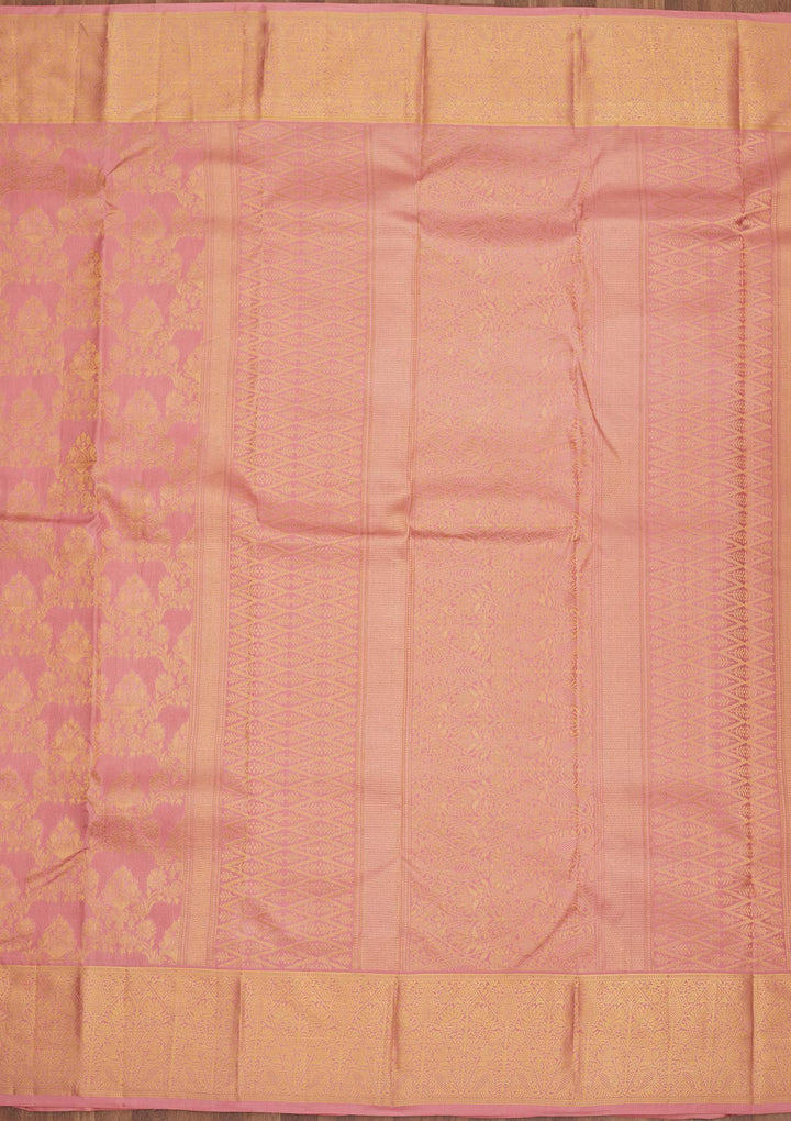 Onion Pink Zariwork Pure Silk Saree-Koskii