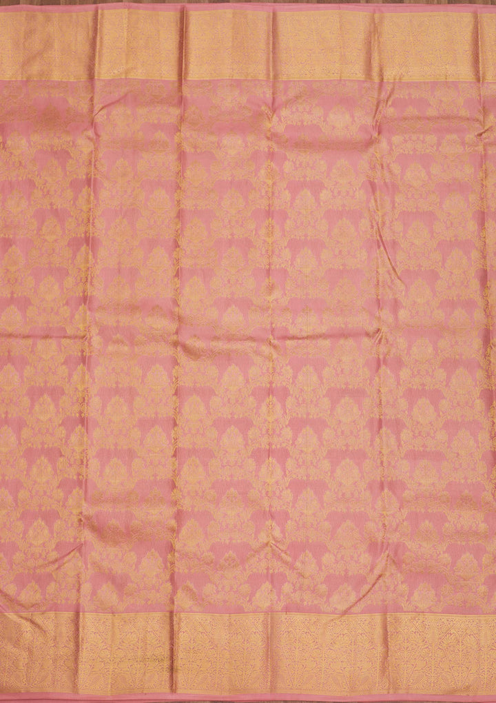 Onion Pink Zariwork Pure Silk Saree-Koskii