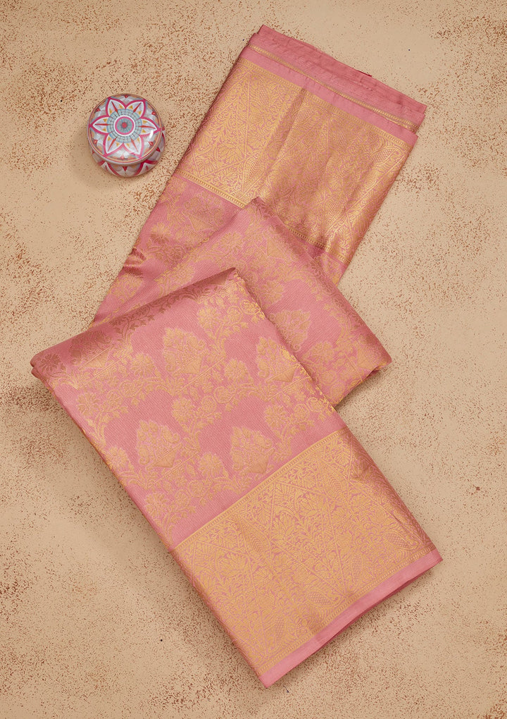 Onion Pink Zariwork Pure Silk Saree-Koskii