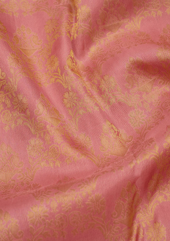 Onion Pink Zariwork Pure Silk Saree-Koskii