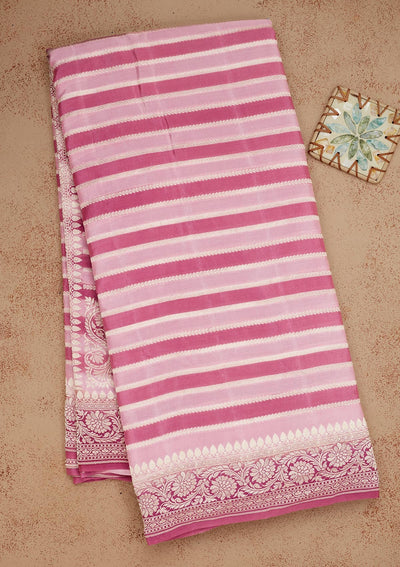 Onion Pink Zariwork Pure Silk Saree-Koskii