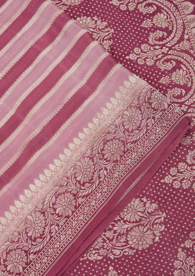 Onion Pink Zariwork Pure Silk Saree-Koskii