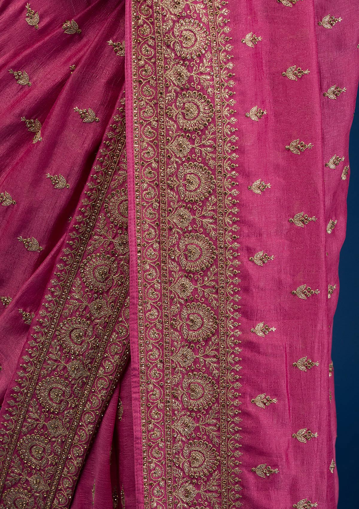 Onion Pink Zariwork Raw Silk Saree-Koskii