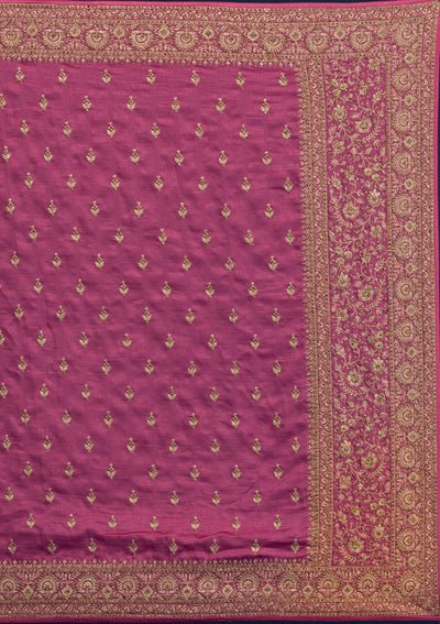 Onion Pink Zariwork Raw Silk Saree-Koskii