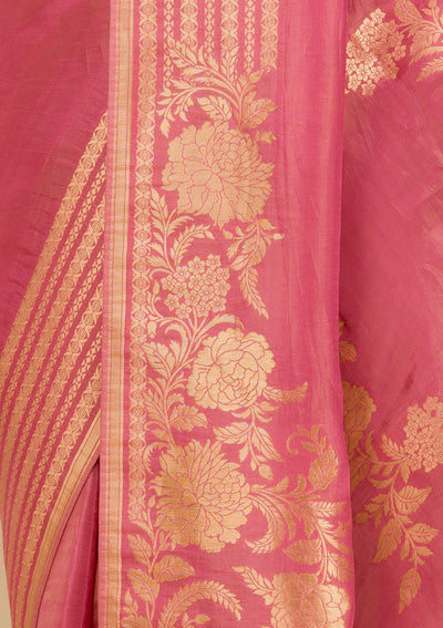 Onion Pink Zariwork Raw Silk Saree