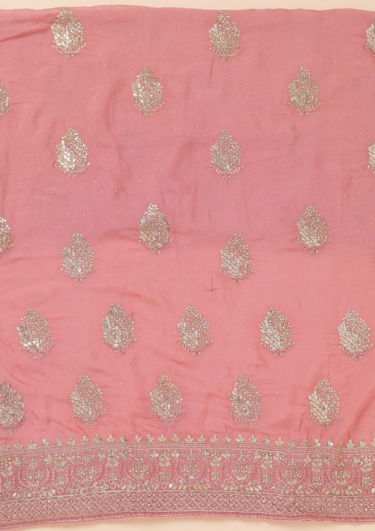 Onion Pink Zariwork Semi Crepe Unstitched Salwar Suit-Koskii