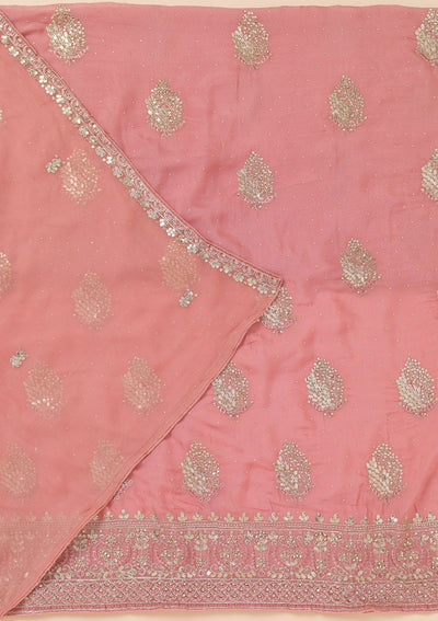 Onion Pink Zariwork Semi Crepe Unstitched Salwar Suit-Koskii