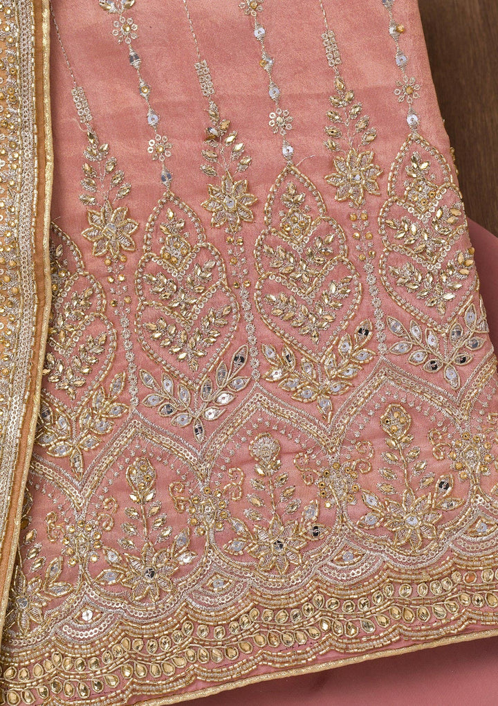 Onion Pink Zariwork Semi Crepe Unstitched Salwar Suit-Koskii