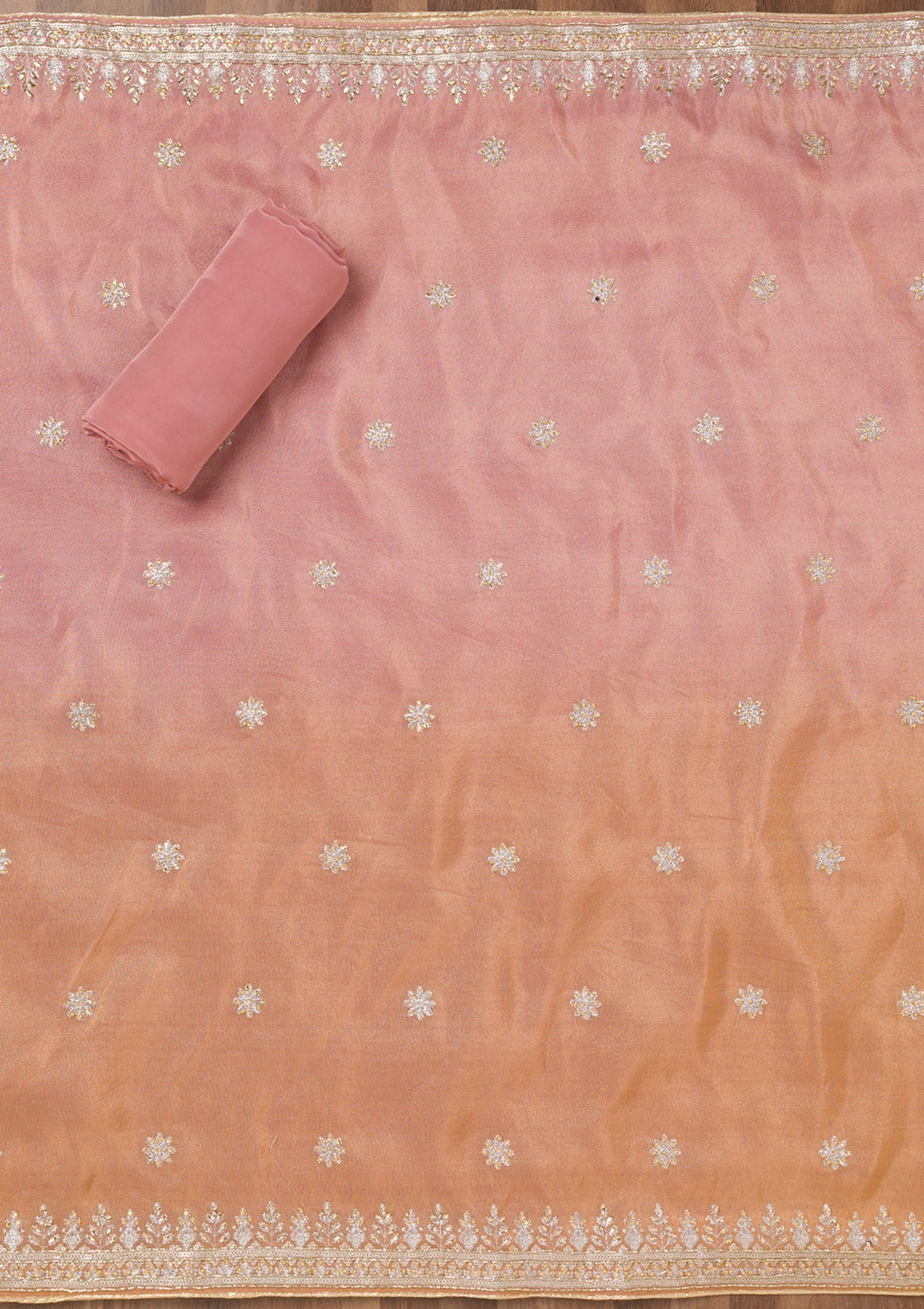 Onion Pink Zariwork Semi Crepe Unstitched Salwar Suit-Koskii