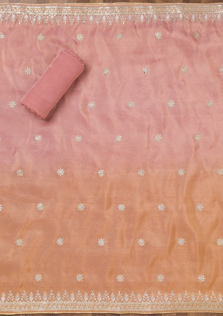 Onion Pink Zariwork Semi Crepe Unstitched Salwar Suit-Koskii