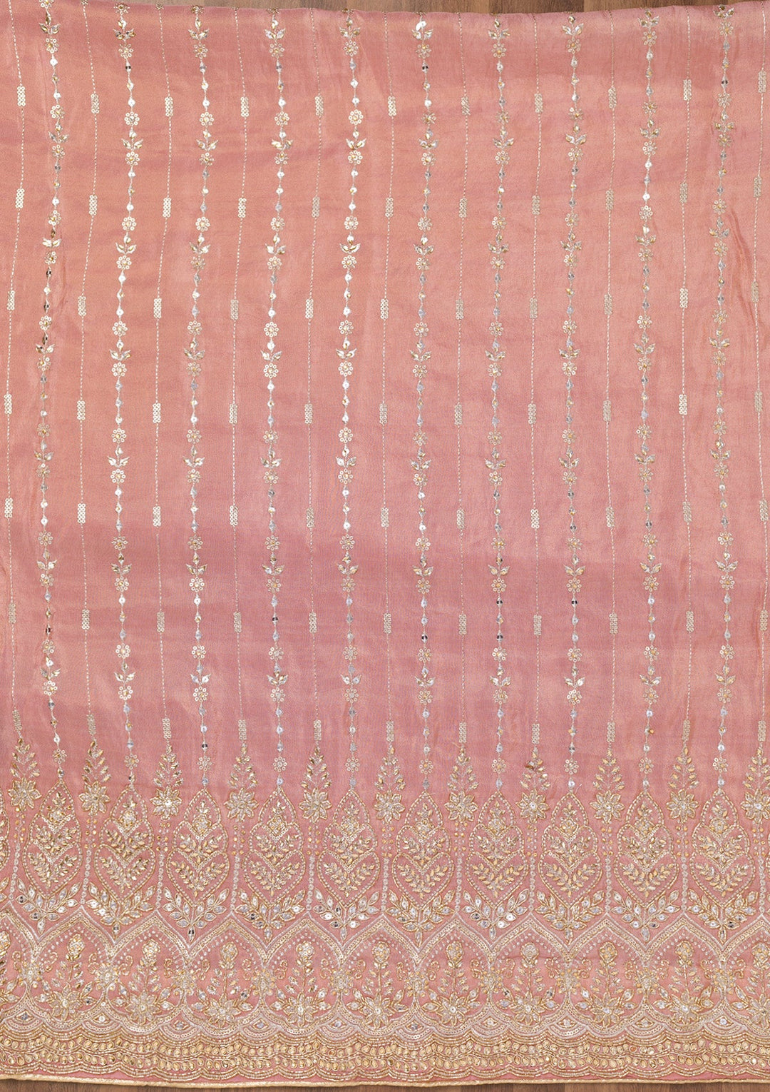 Onion Pink Zariwork Semi Crepe Unstitched Salwar Suit-Koskii