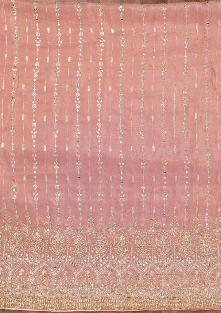Onion Pink Zariwork Semi Crepe Unstitched Salwar Suit-Koskii
